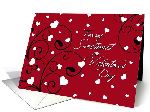 Happy Valentine's Day for Fiancee Card - Red Hearts & Swirls card