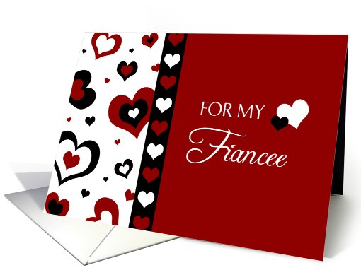 Happy Valentine's Day for Fiancee - Red, Black and White Hearts card