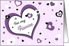 Happy Valentine’s Day for Fiancee - Purple, Black and White Hearts card