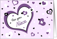 Happy Valentine’s Day for Niece - Purple, Black and White Hearts card