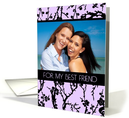 Happy Birthday Best Friend Photo Card - Black and Purple Floral card