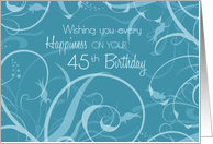 Happy 45th Birthday Card - Turquoise Swirls card