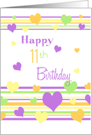 Happy 11th Birthday - Colorful Hearts card