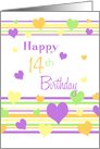 Happy 14th Birthday - Colorful Hearts card