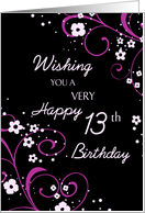 Happy 13th Birthday - Black & Pink Flowers card