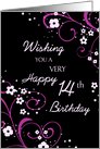 Happy 14th Birthday - Black & Pink Flowers card