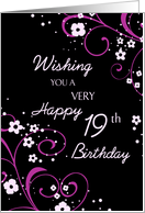 Happy 19th Birthday - Black & Pink Flowers card