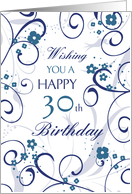 Happy 30th Birthday - Blue Swirls card