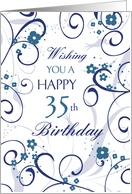 Happy 35th Birthday - Blue Swirls card