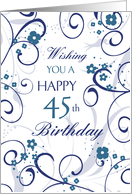 Happy 45th Birthday - Blue Swirls card