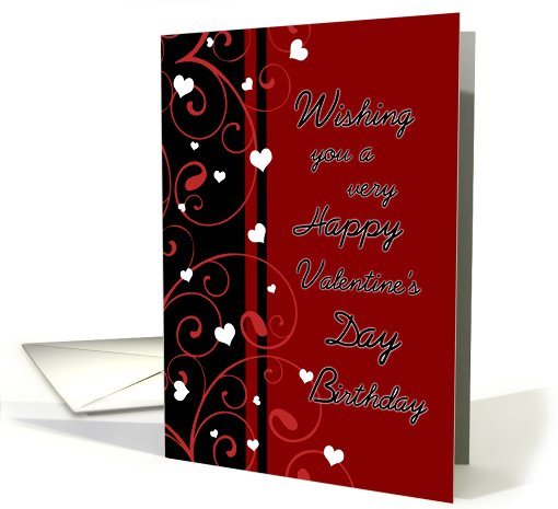 Happy Valentine's Day Birthday - Red Hearts & Swirls card (748209)