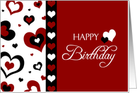 Happy Valentine’s Day Birthday - Red, Black and White Hearts card