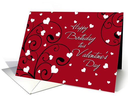 Happy Valentine's Day Birthday - Red Hearts & Swirls card (751035)