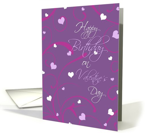 Happy Valentine's Day Birthday - Purple Hearts & Swirls card (751038)