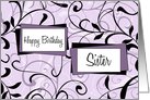 Happy Birthday Sister - Lavender & Black Swirls card