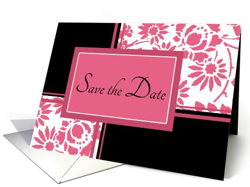 Wedding Save the Date - Black & Honeysuckle Pink Floral card (755813)