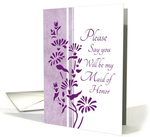 Will you be my Maid of Honor Best Friend - White & Purple Floral card