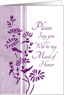 Will you be my Maid of Honor Best Friend - White & Purple Floral card