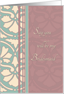 Will you be my Bridesmaid Cousin - Antique Turquoise & Rose card