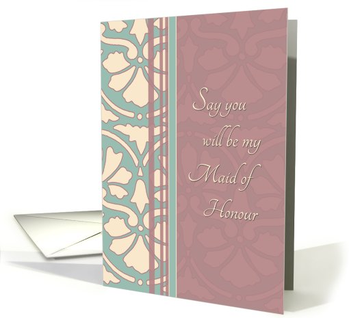 Will you be my Maid of Honour Cousin - Antique Turquoise & Rose card