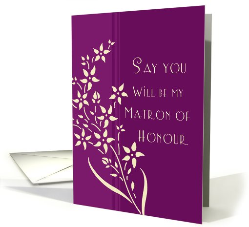 Will you be my Matron of Honour Cousin - Plum & Yellow Floral card
