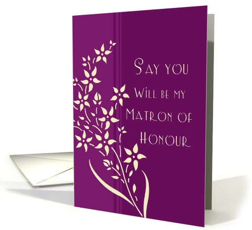 Will you be my Matron of Honour Cousin - Plum & Yellow Floral card