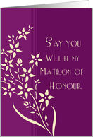 Will you be my Matron of Honour Cousin - Plum & Yellow Floral card