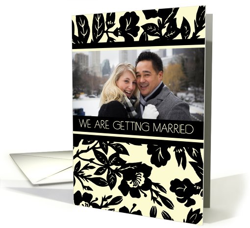 Engagement Announcement Photo Card - Yellow & Black Floral card
