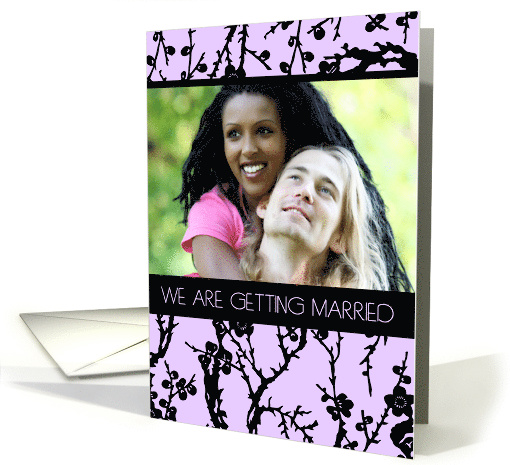 Engagement Announcement Photo Card - Purple & Black Floral card