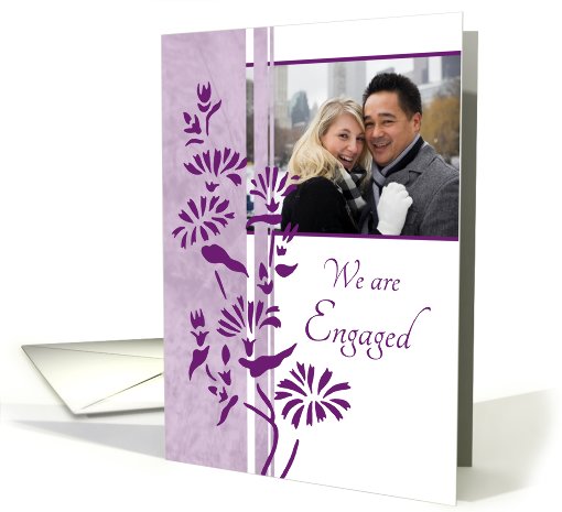 Engagement Announcement Photo Card - White & Purple Floral card