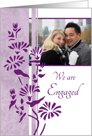 Engagement Announcement Photo Card - White & Purple Floral card