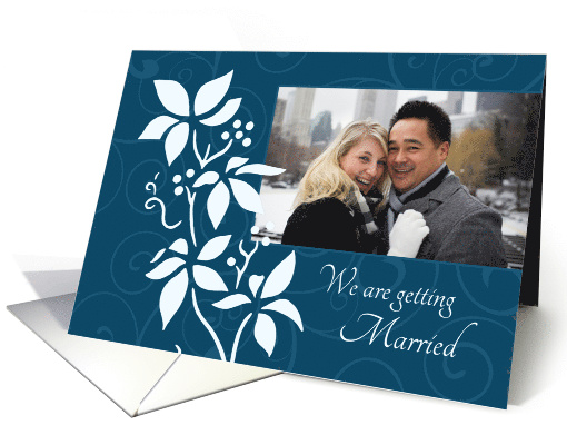 Engagement Announcement Photo Card - Turquoise Blue Floral card