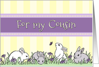 Happy Easter for Cousin - Yellow and Purple Easter Bunnies card