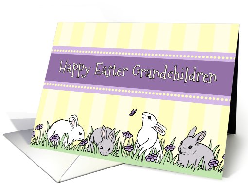 Happy Easter for Grandchildren - Yellow and Purple Easter Bunnies card
