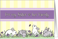 Happy Easter Sister & Family - Yellow & Purple Easter Bunnies card