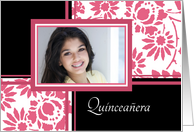 Quinceanera Invitation Photo Card - Pink & Black Floral card
