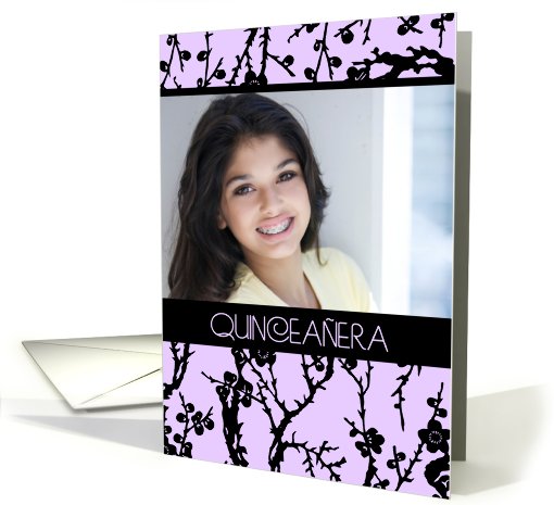 Quinceanera Invitation Photo Card - Purple & Black Floral card