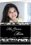 Quinceanera Party Invitation Photo Card - Black & White Floral card