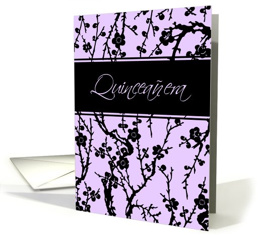 Quinceanera Party Invitation - Purple & Black Floral card (768872)