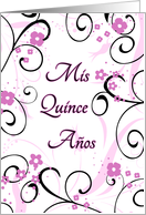 Quinceanera Party Invitation - Pink Flowers & Swirls card