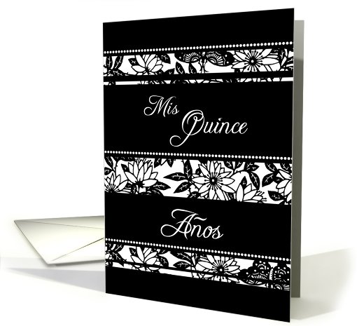 Quinceanera Party Invitation - Black & White Flowers card (769130)
