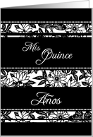 Quinceanera Party Invitation - Black & White Flowers card