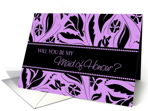 Maid of Honour Invitation for Best Friend - Purple & Black Floral card