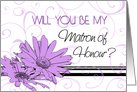 Matron of Honour Invitation for Best Friend - Purple Swirls & Flowers card