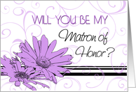 Matron of Honor Invitation for Sister - Purple Swirls & Flowers card