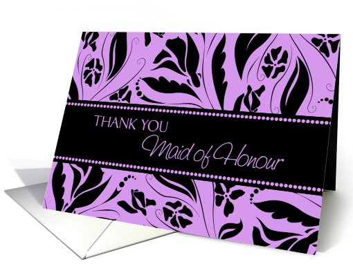 Maid of Honour Thank You for Best Friend - Purple & Black Flowers card