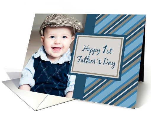 Happy 1st Father's Day Photo Card - Blue Stripes card (806355)