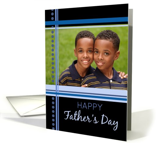 Happy Father's Day Photo Card - Blue & Black Stripes card (806374)