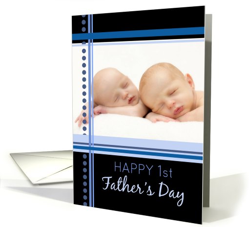Happy 1st Father's Day Photo Card - Blue & Black Stripes card (806379)
