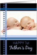 Happy 1st Father’s Day Photo Card - Blue & Black Stripes card